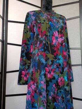 Floral Multicolor Dress with Blue and Pink Accents